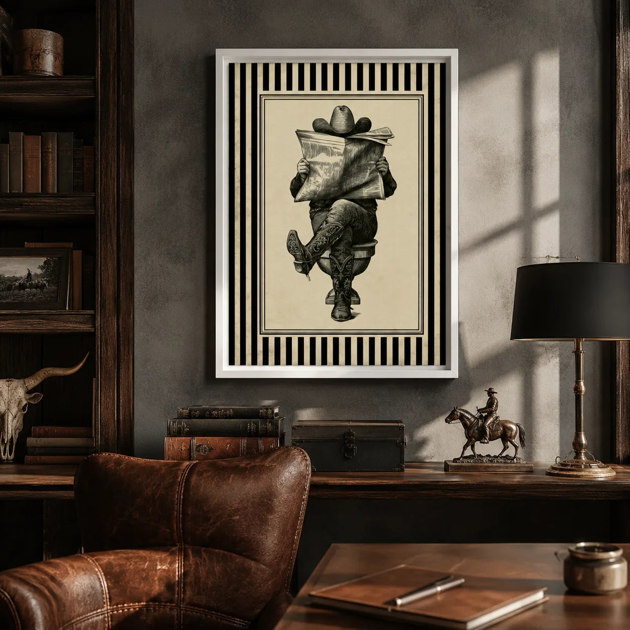 Cowboy Reading Newspaper Wall Art Decor - Wall Art Decor - alternate angle