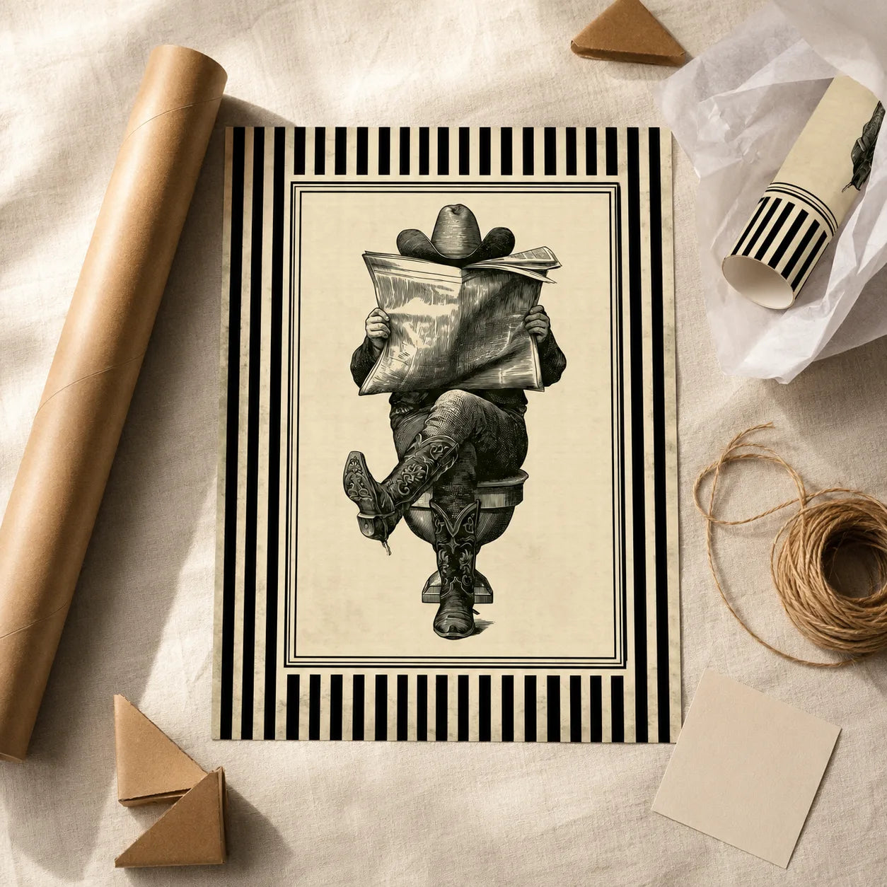 Cowboy Reading Newspaper Wall Art Decor - Wall Art Decor - back view