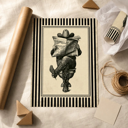 Cowboy Reading Newspaper Wall Art Decor - Wall Art Decor - back view