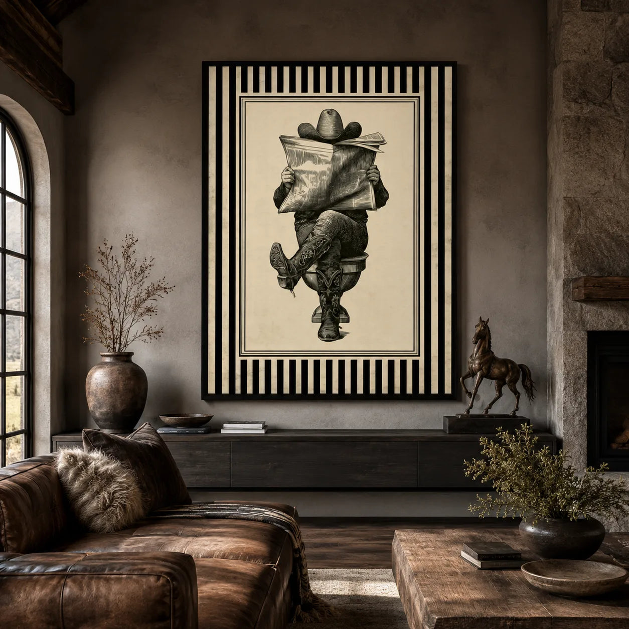 Cowboy Reading Newspaper Wall Art Decor - Wall Art Decor - close up