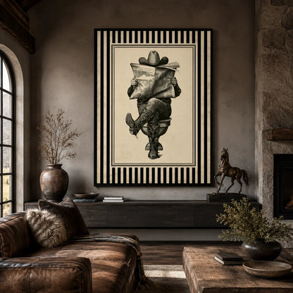 Cowboy Reading Newspaper Wall Art Decor - Wall Art Decor - close up