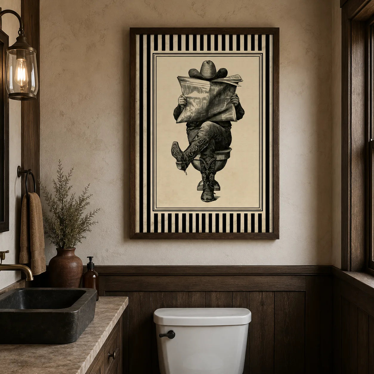 Cowboy Reading Newspaper Wall Art Decor - Wall Art Decor - detail