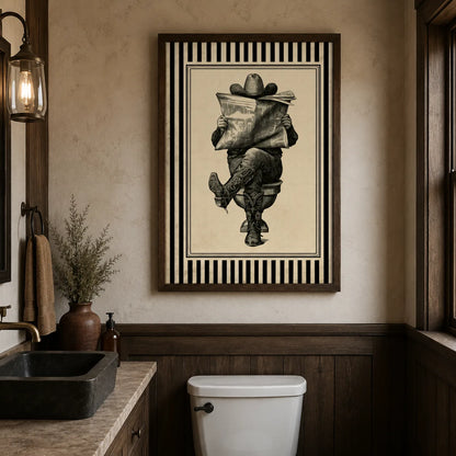 Cowboy Reading Newspaper Wall Art Decor - Wall Art Decor - detail