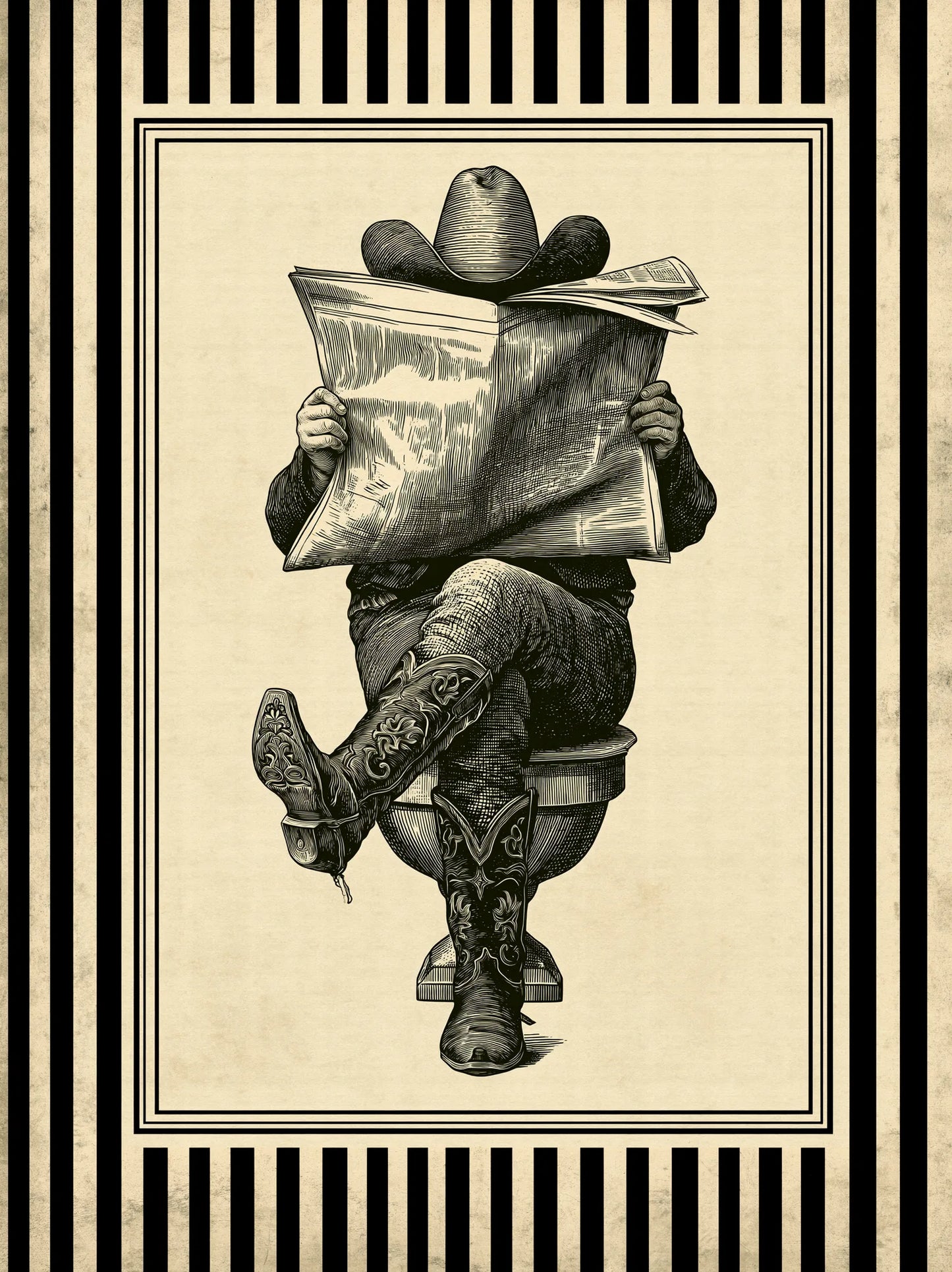 Cowboy Reading Newspaper Wall Art Decor - Wall Art Decor - front view