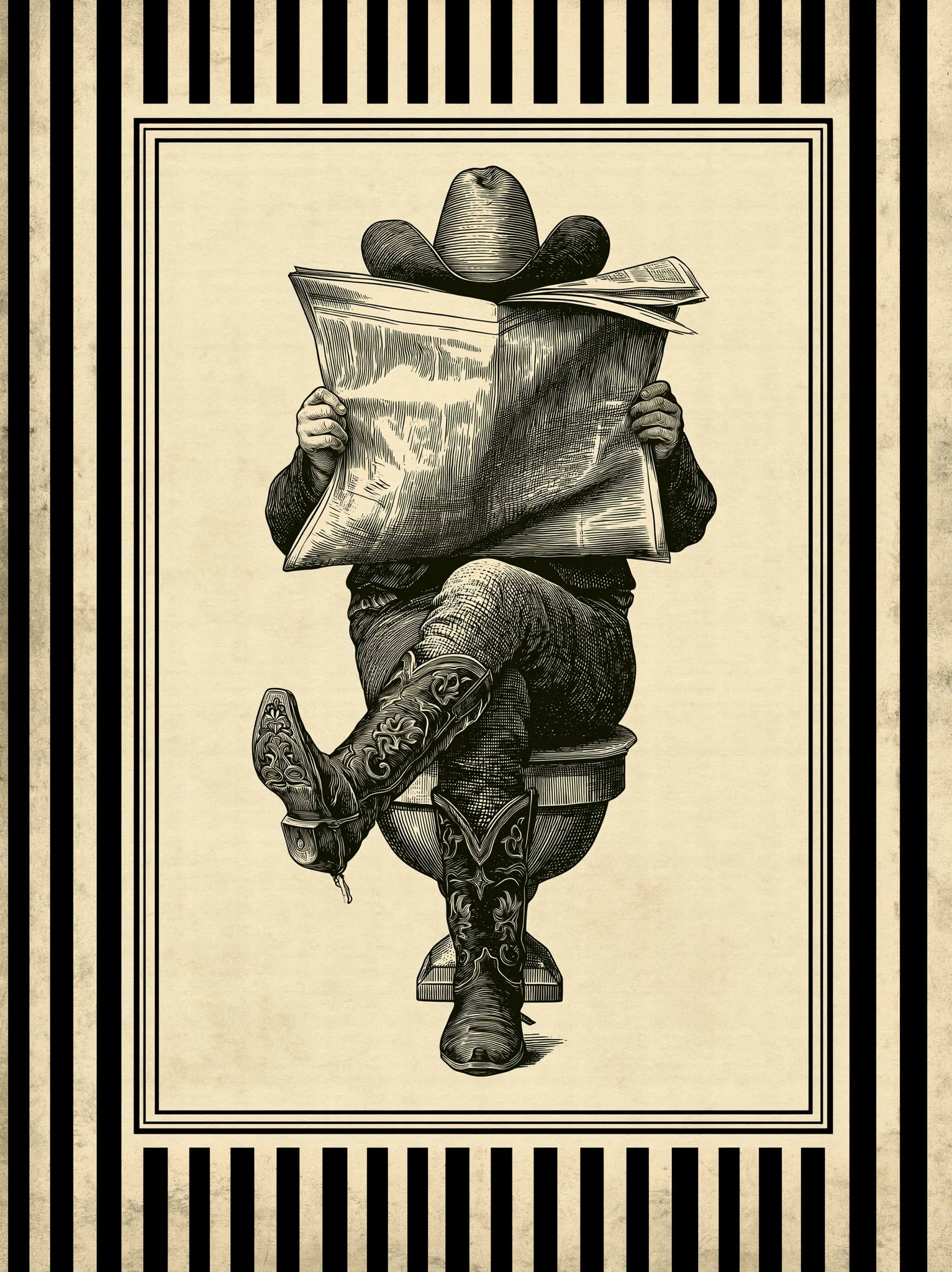 Cowboy Reading Newspaper Wall Art Decor - Wall Art Decor - front view