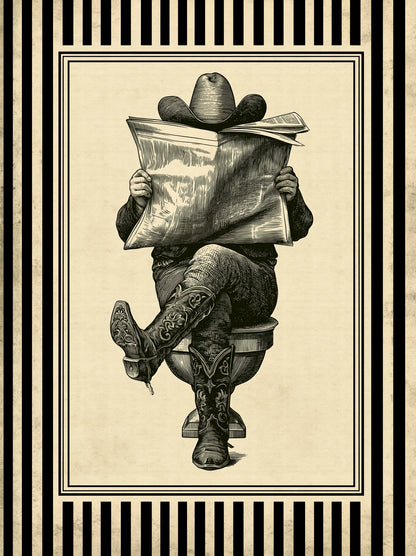 Cowboy Reading Newspaper Wall Art Decor - Wall Art Decor - front view