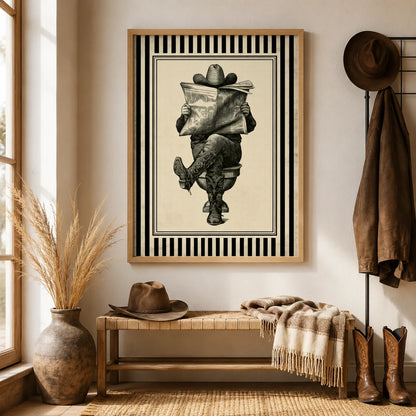 Cowboy Reading Newspaper Wall Art Decor - Wall Art Decor - in use