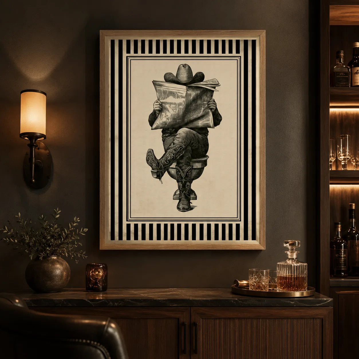 Cowboy Reading Newspaper Wall Art Decor - Wall Art Decor - lifestyle