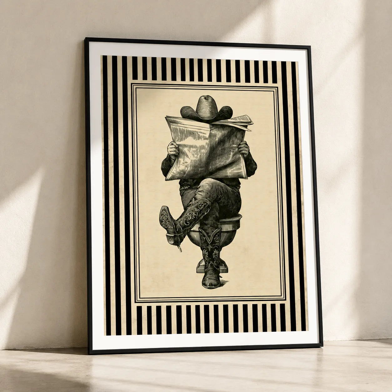 Cowboy Reading Newspaper Wall Art Decor - Wall Art Decor - side view