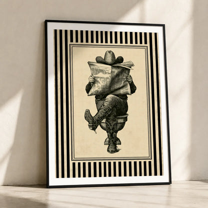 Cowboy Reading Newspaper Wall Art Decor - Wall Art Decor - side view