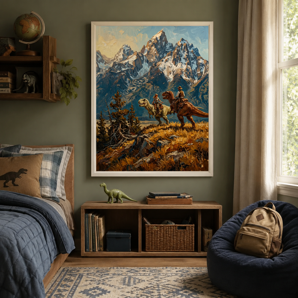 Cowboys Riding Dinosaurs Mountain Wall Art Decor – preview 10