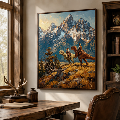 Cowboys Riding Dinosaurs Mountain Wall Art Decor – preview 11