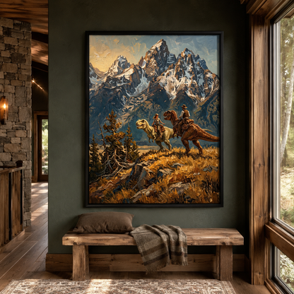 Cowboys Riding Dinosaurs Mountain Wall Art Decor – preview 6