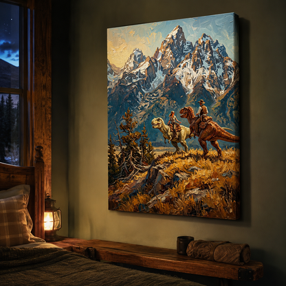 Cowboys Riding Dinosaurs Mountain Wall Art Decor – preview 8