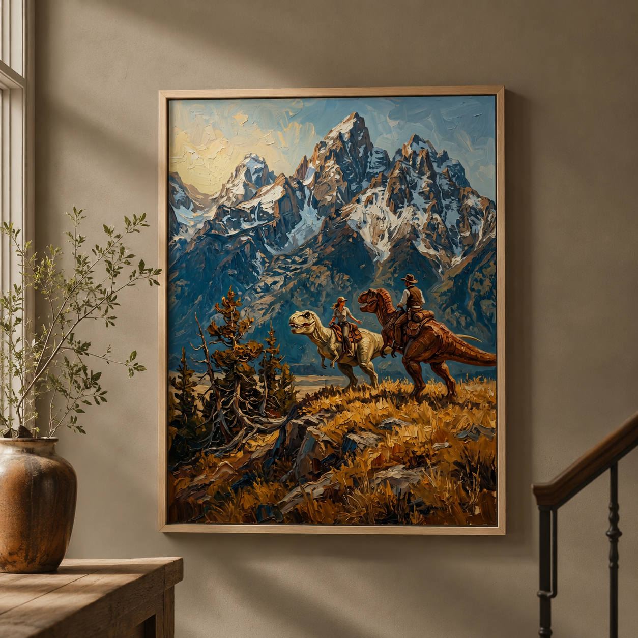 Cowboys Riding Dinosaurs Mountain Wall Art Decor – preview 9