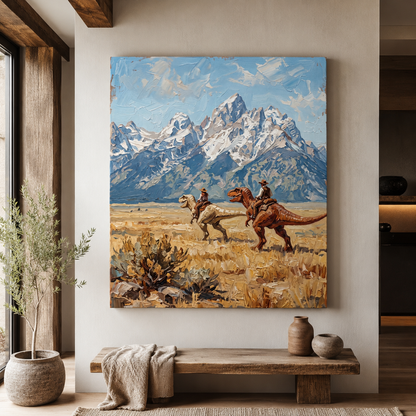Cowboys Riding Dinosaurs Surreal Western Wall Art Decor – preview 10