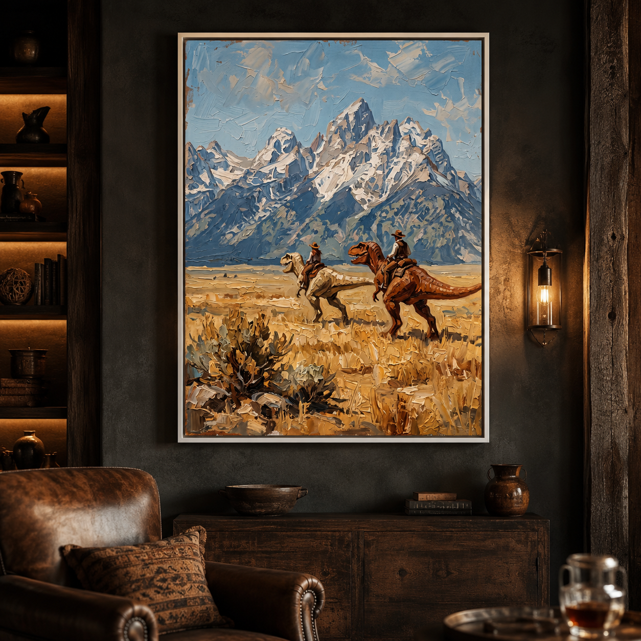 Cowboys Riding Dinosaurs Surreal Western Wall Art Decor – preview 11