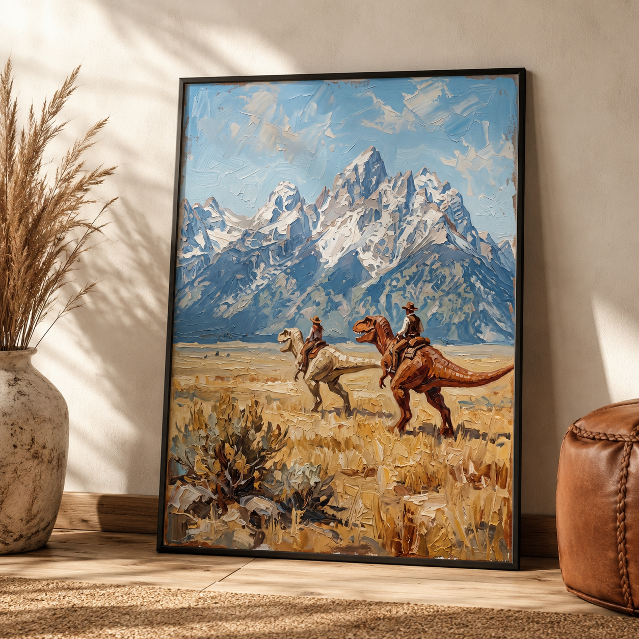 Cowboys Riding Dinosaurs Surreal Western Wall Art Decor – preview 2
