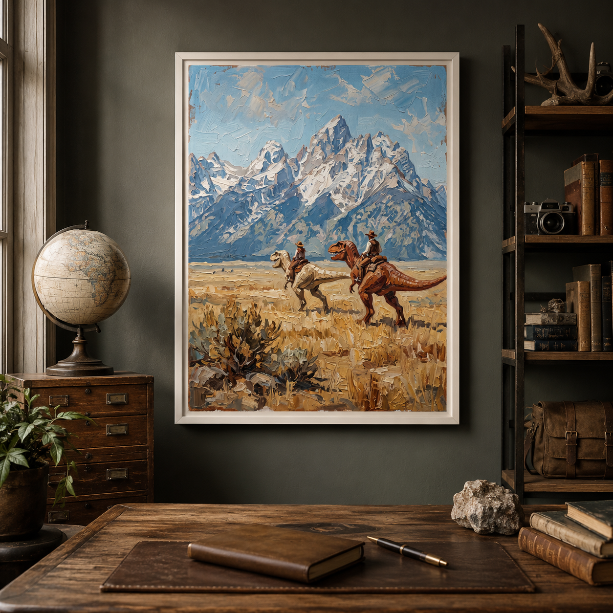 Cowboys Riding Dinosaurs Surreal Western Wall Art Decor – preview 4
