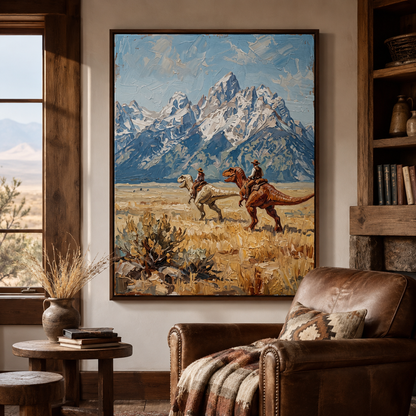 Cowboys Riding Dinosaurs Surreal Western Wall Art Decor – preview 5