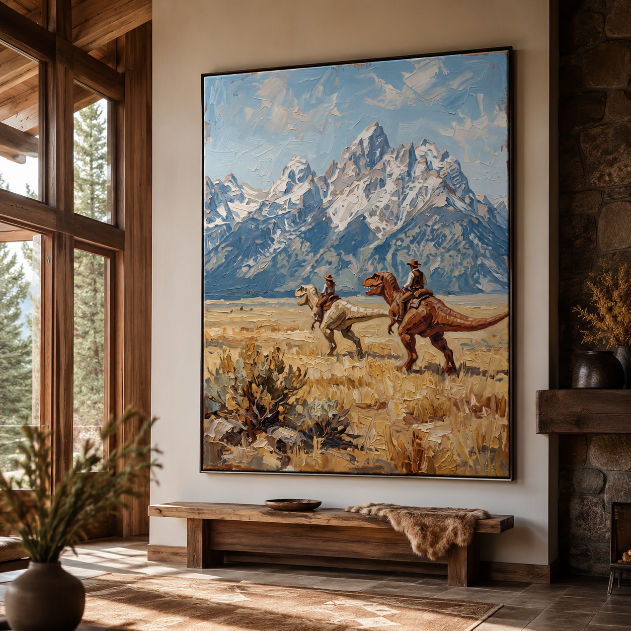 Cowboys Riding Dinosaurs Surreal Western Wall Art Decor – preview 6