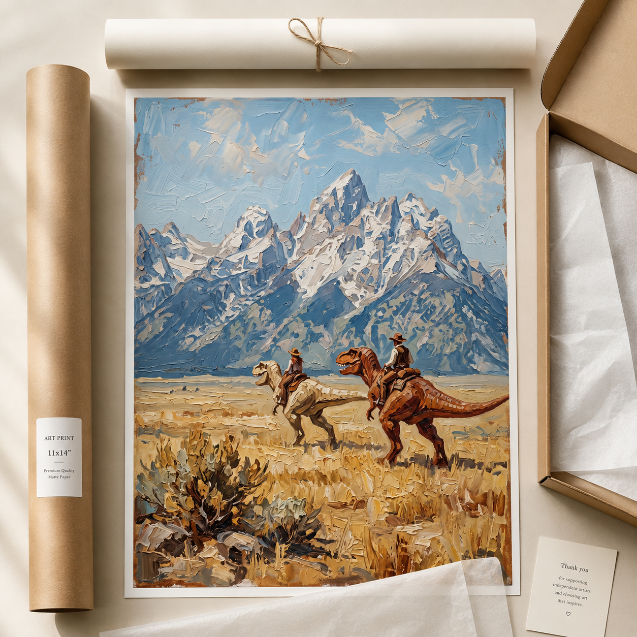 Cowboys Riding Dinosaurs Surreal Western Wall Art Decor – preview 9