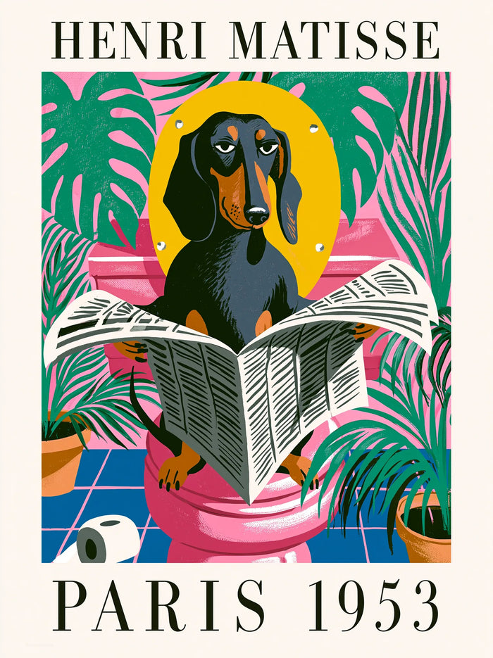 Dachshund Reading Newspaper Wall Art Decor