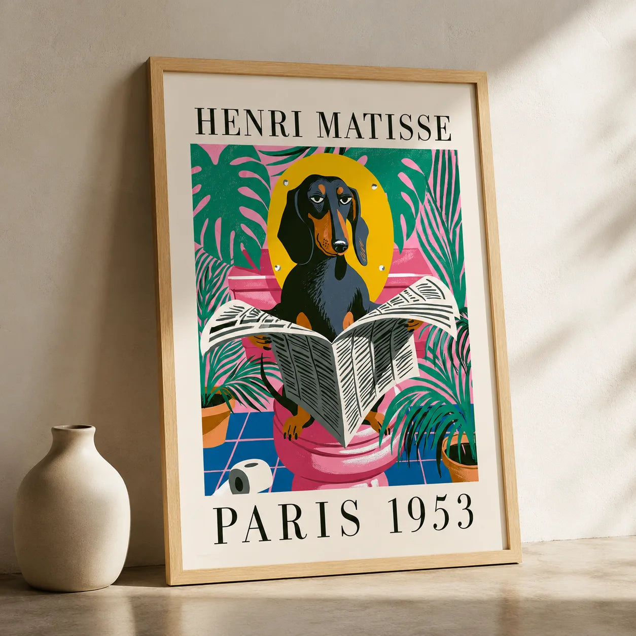 Dachshund Reading Newspaper Wall Art Decor - Wall Art Decor - side view