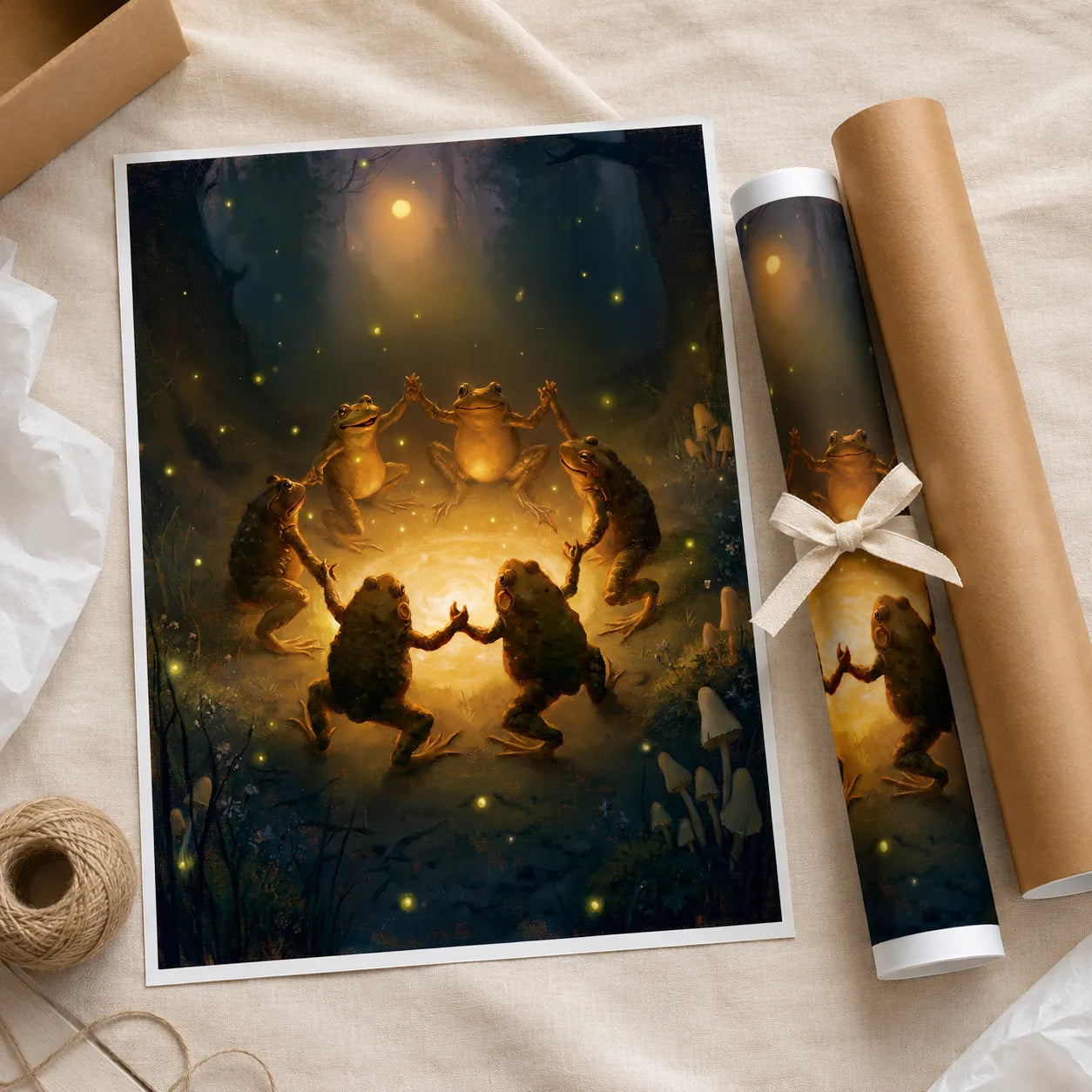 Dancing Frogs Moonlit Forest Wall Art Decor - Wall Art Decor - back view