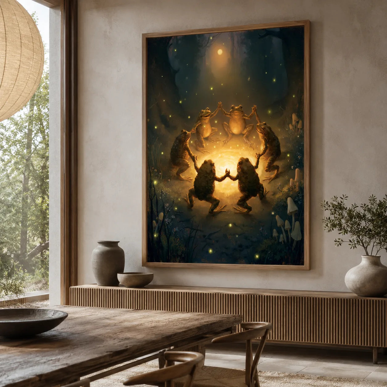 Dancing Frogs Moonlit Forest Wall Art Decor - Wall Art Decor - close up