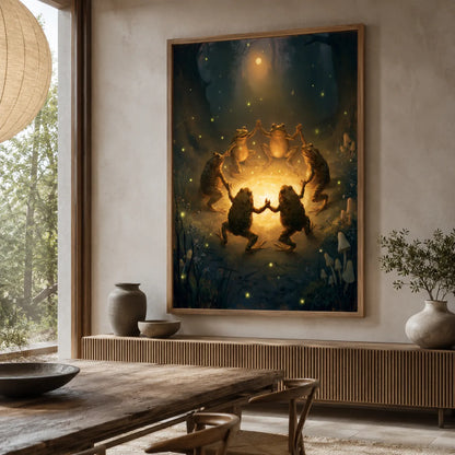 Dancing Frogs Moonlit Forest Wall Art Decor - Wall Art Decor - close up