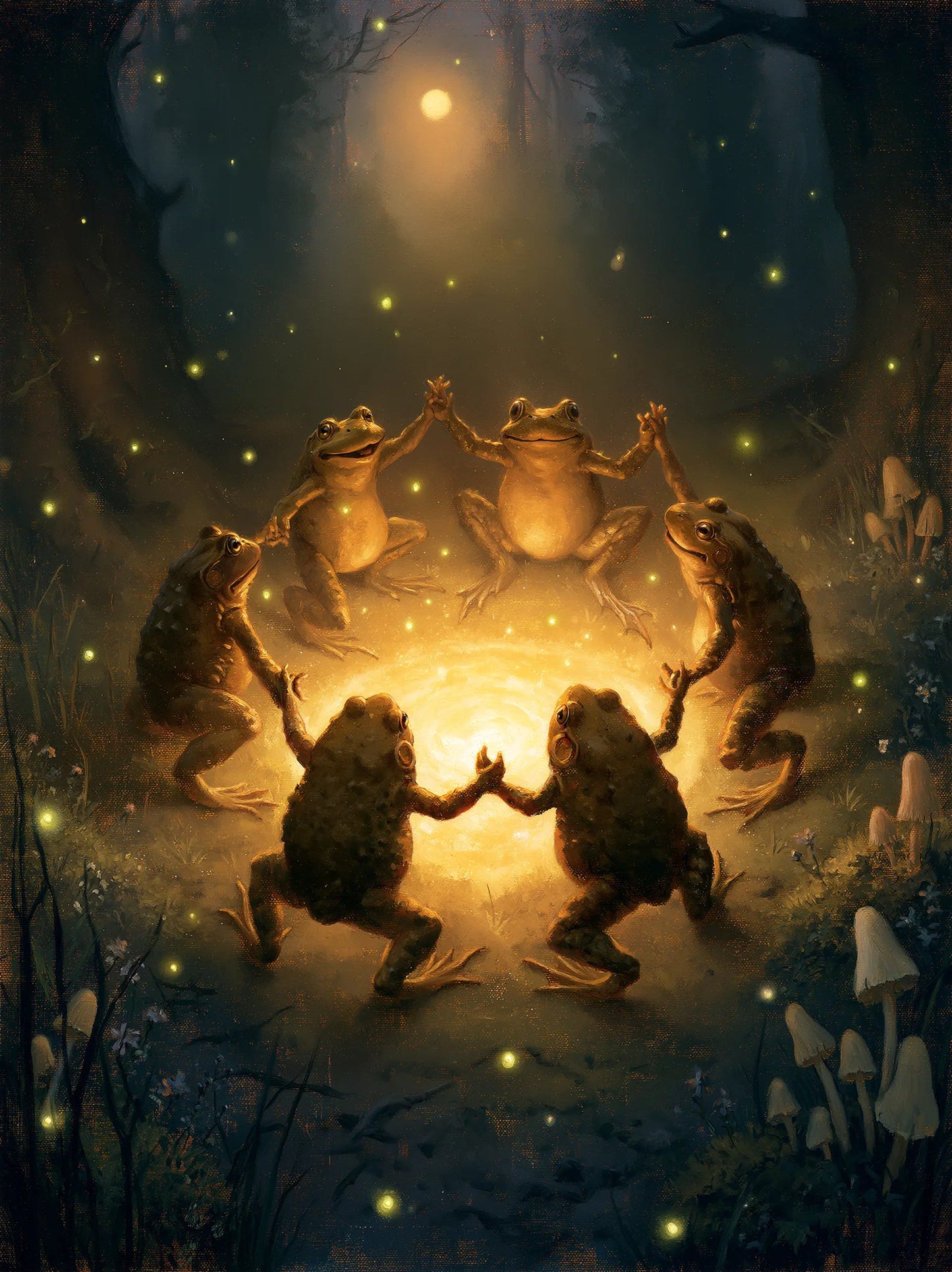 Dancing Frogs Moonlit Forest Wall Art Decor - Wall Art Decor - front view