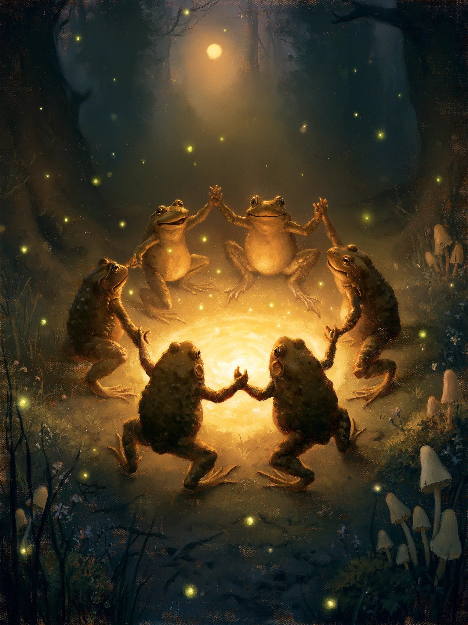 Dancing Frogs Moonlit Forest Wall Art Decor - Wall Art Decor - front view