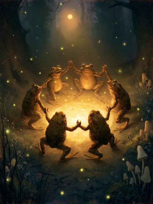 Dancing Frogs Moonlit Forest Wall Art Decor