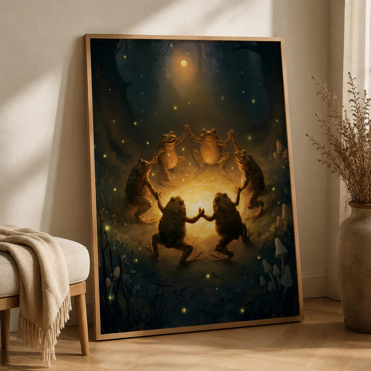 Dancing Frogs Moonlit Forest Wall Art Decor - Wall Art Decor - side view