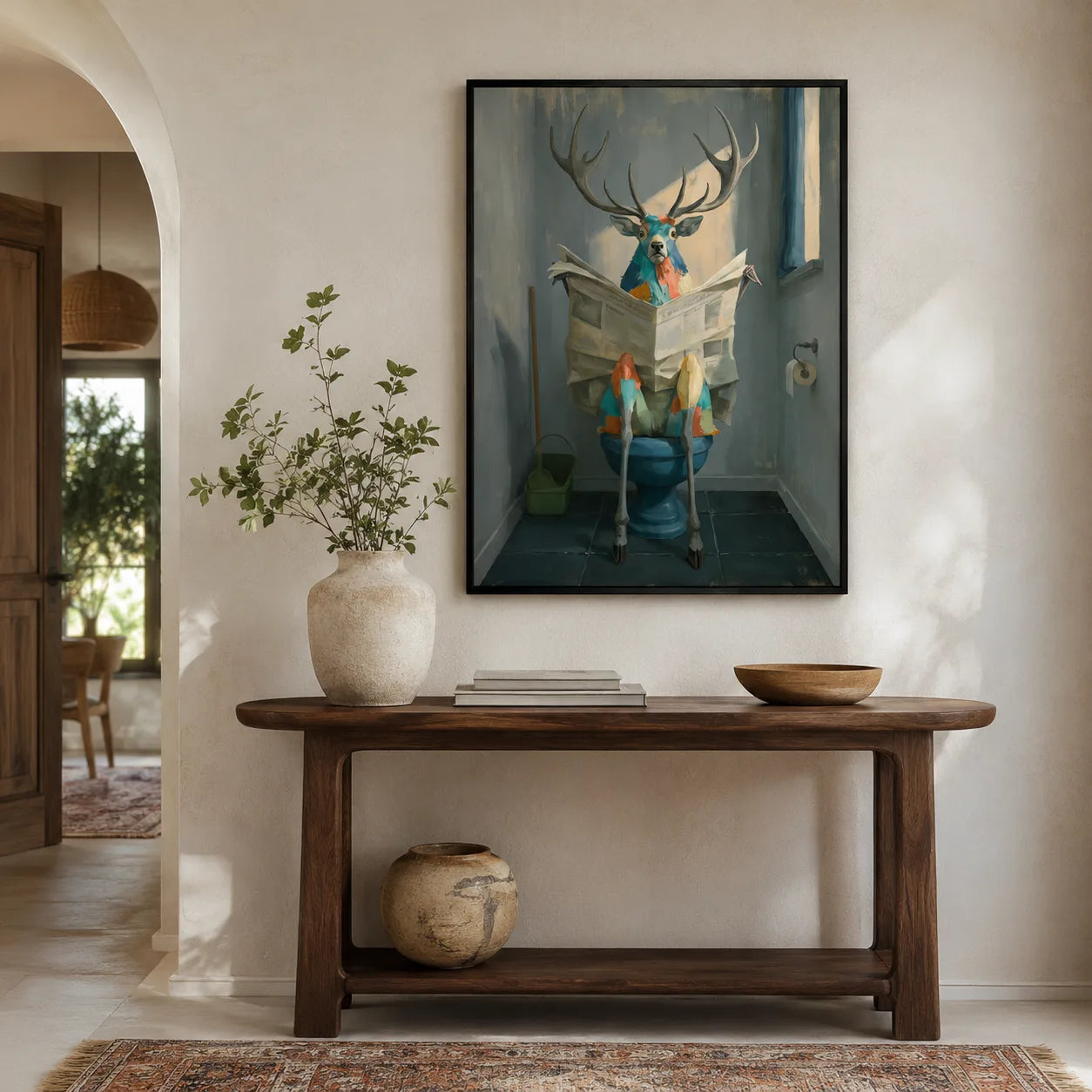 Deer Reading Newspaper Bathroom Wall Art Decor - Wall Art Decor - alternate angle
