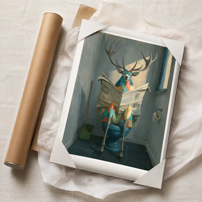 Deer Reading Newspaper Bathroom Wall Art Decor - Wall Art Decor - back view