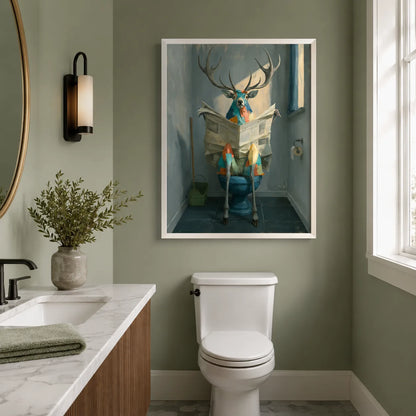 Deer Reading Newspaper Bathroom Wall Art Decor - Wall Art Decor - detail