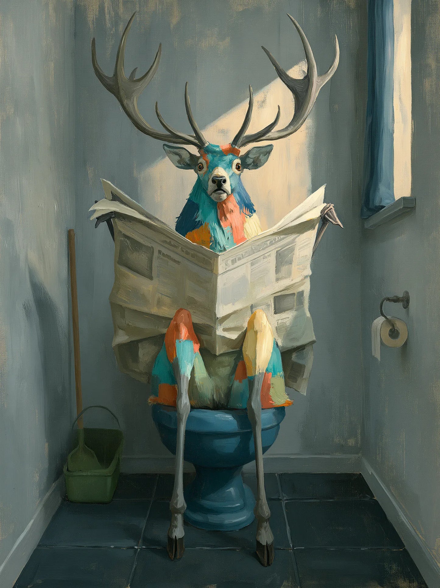 Deer Reading Newspaper Bathroom Wall Art Decor - Wall Art Decor - front view