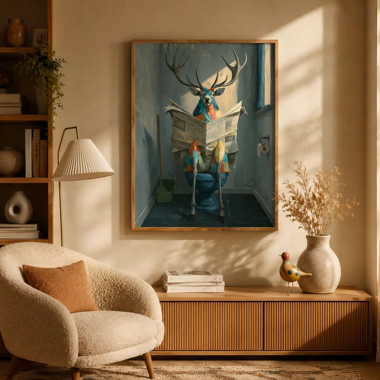Deer Reading Newspaper Bathroom Wall Art Decor - Wall Art Decor - in use