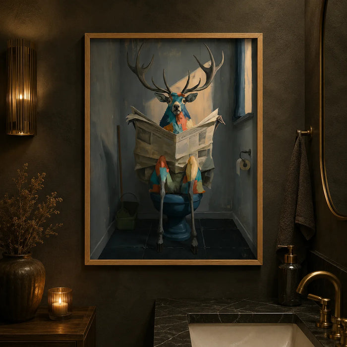 Deer Reading Newspaper Bathroom Wall Art Decor