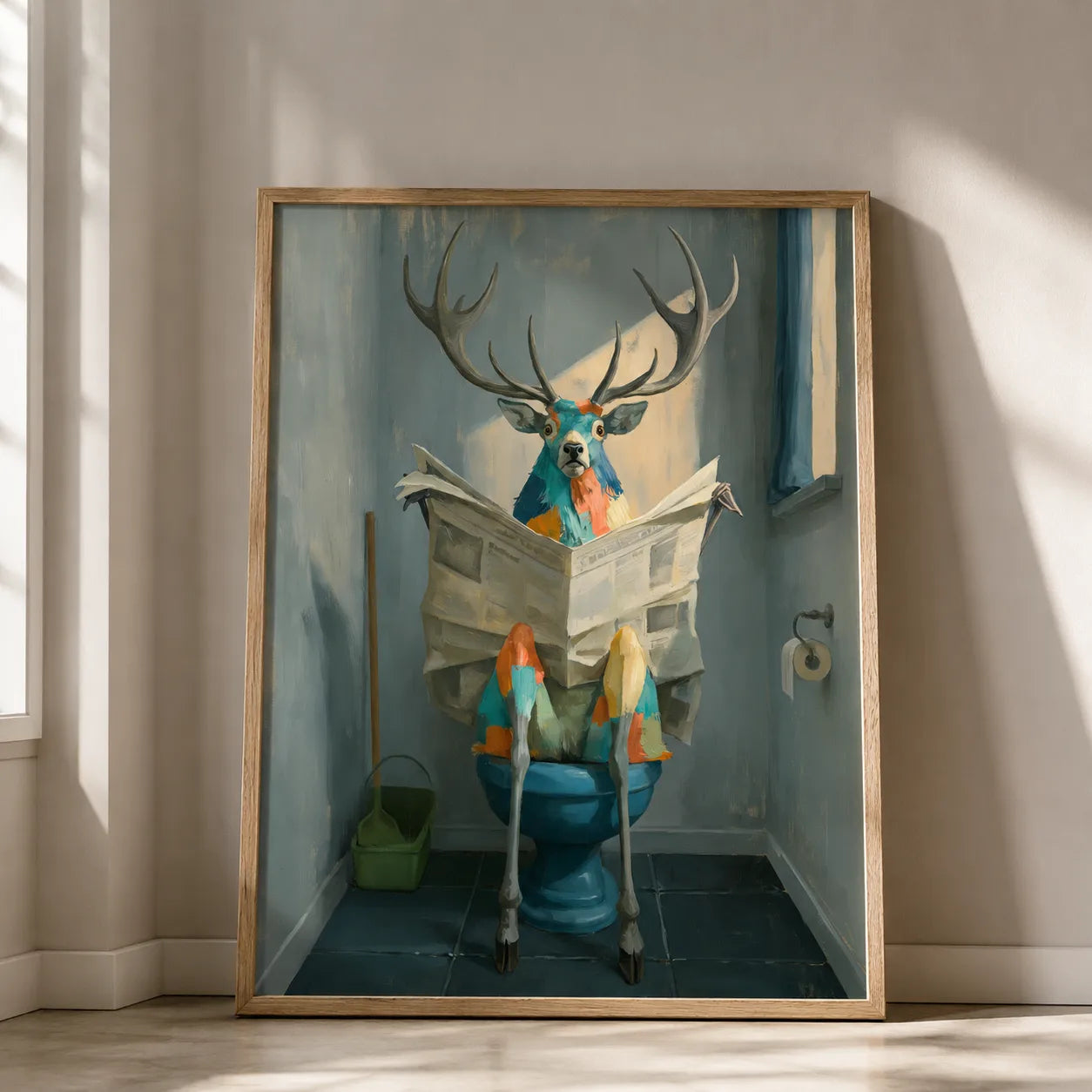 Deer Reading Newspaper Bathroom Wall Art Decor - Wall Art Decor - side view