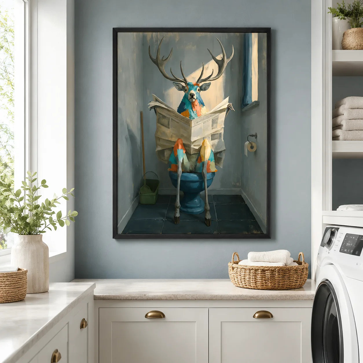 Deer Reading Newspaper Bathroom Wall Art Decor - Wall Art Decor - styled