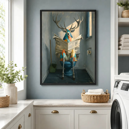 Deer Reading Newspaper Bathroom Wall Art Decor - Wall Art Decor - styled