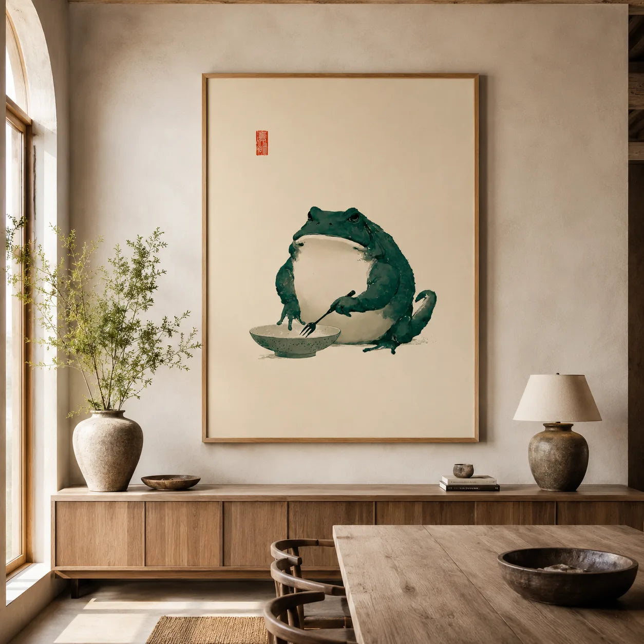 Dining Frog Watercolor Wall Art Decor - Wall Art Decor - close up