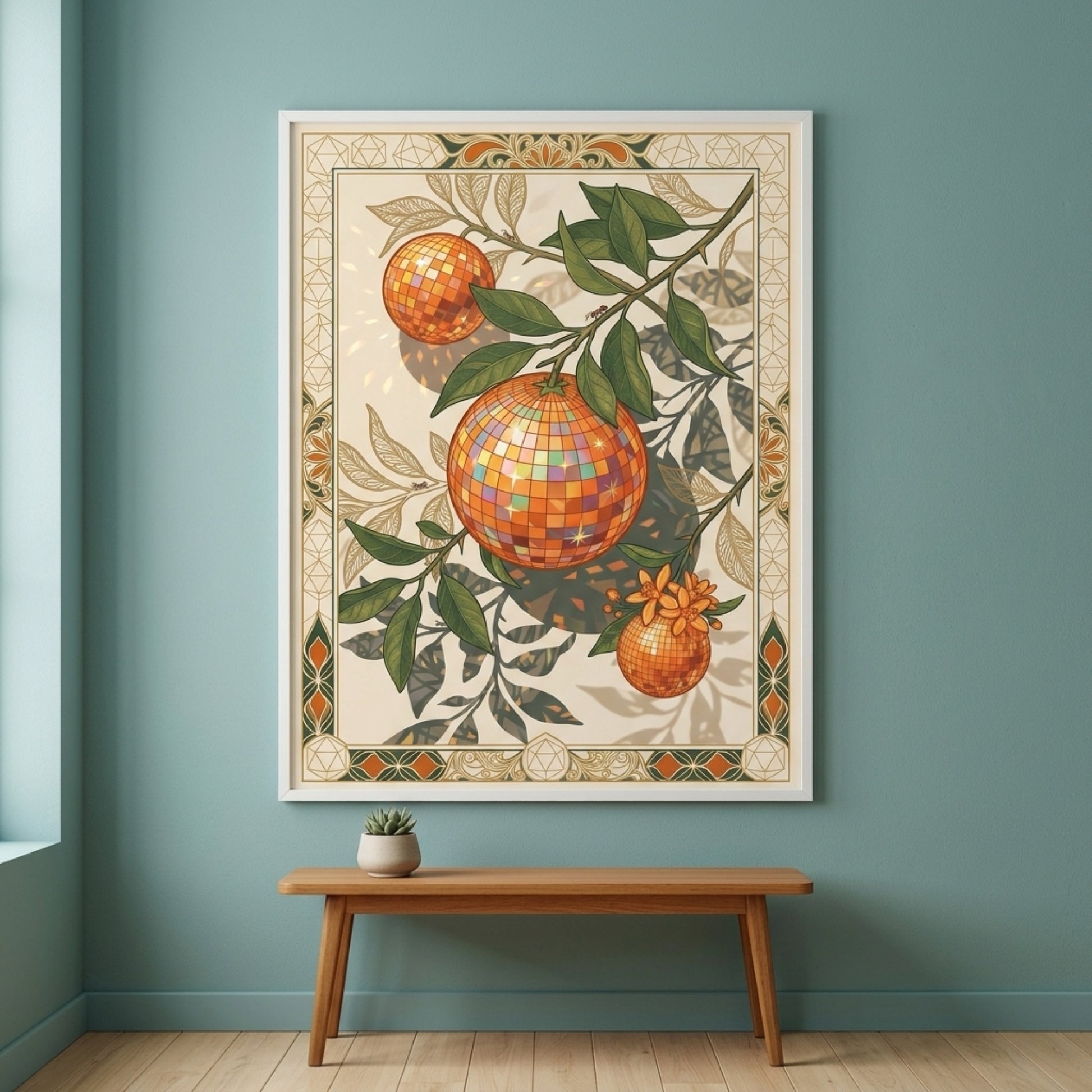 Disco Ball Oranges Art Nouveau Wall Art Decor preview 3