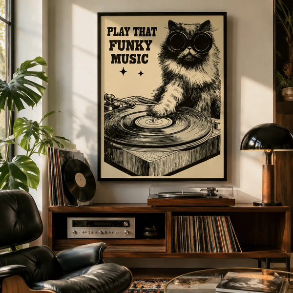 Dj Cat Funky Music Wall Art Decor