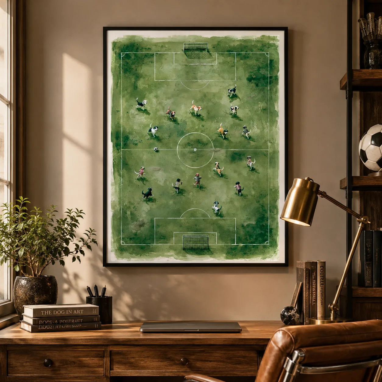 Dogs Playing Soccer Watercolor Wall Art Decor - Wall Art Decor - alternate angle