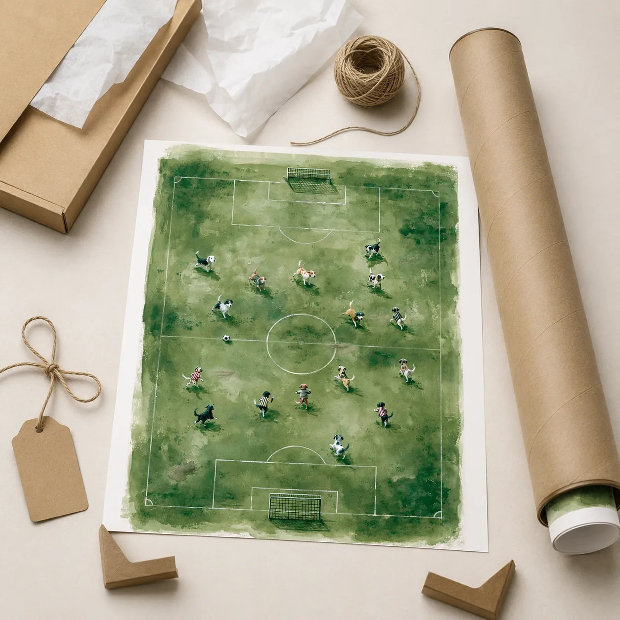 Dogs Playing Soccer Watercolor Wall Art Decor - Wall Art Decor - back view