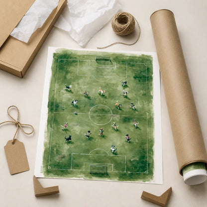Dogs Playing Soccer Watercolor Wall Art Decor - Wall Art Decor - back view